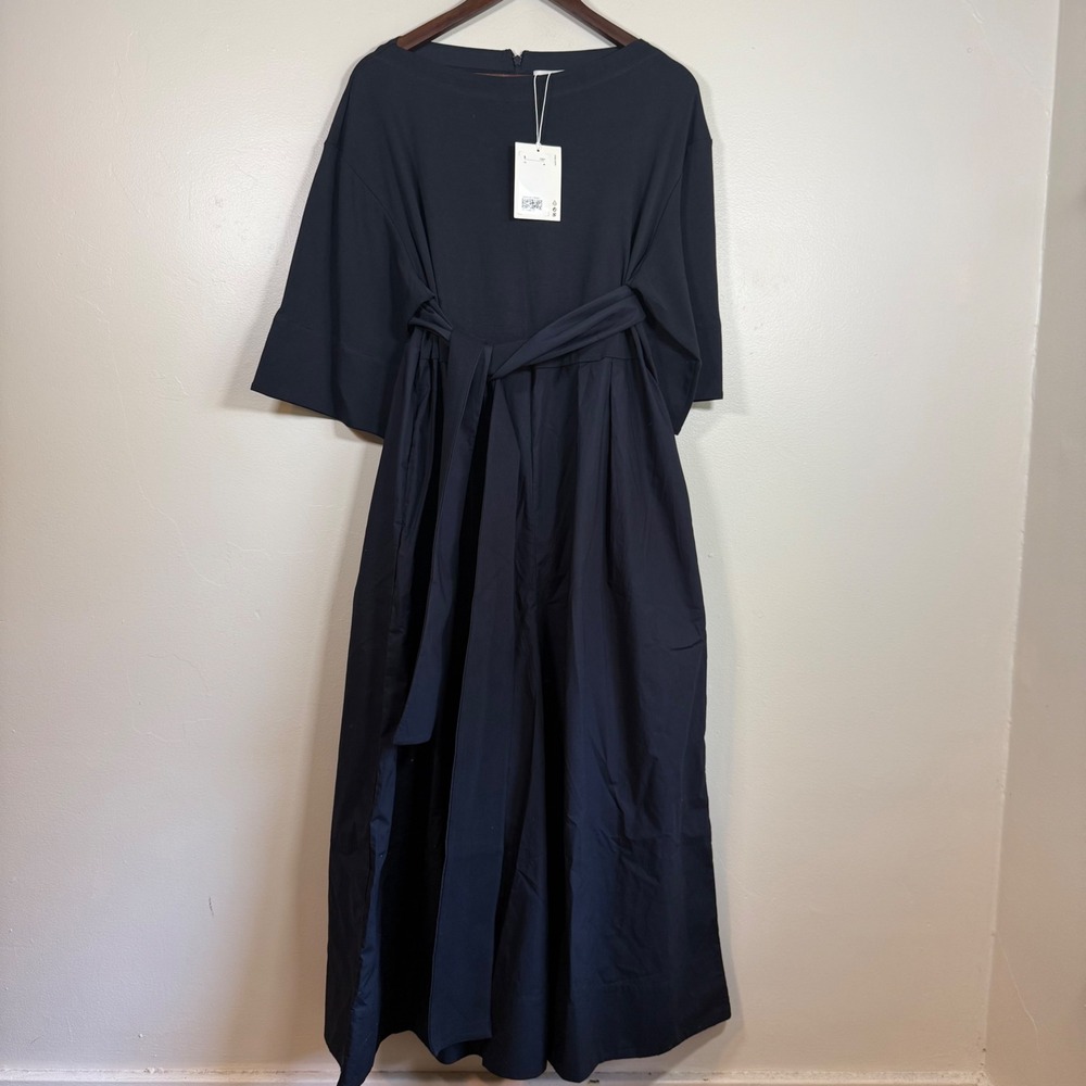 NWT COS Belted Wide Leg Poplin Jumpsuit Size Medium Navy Blue